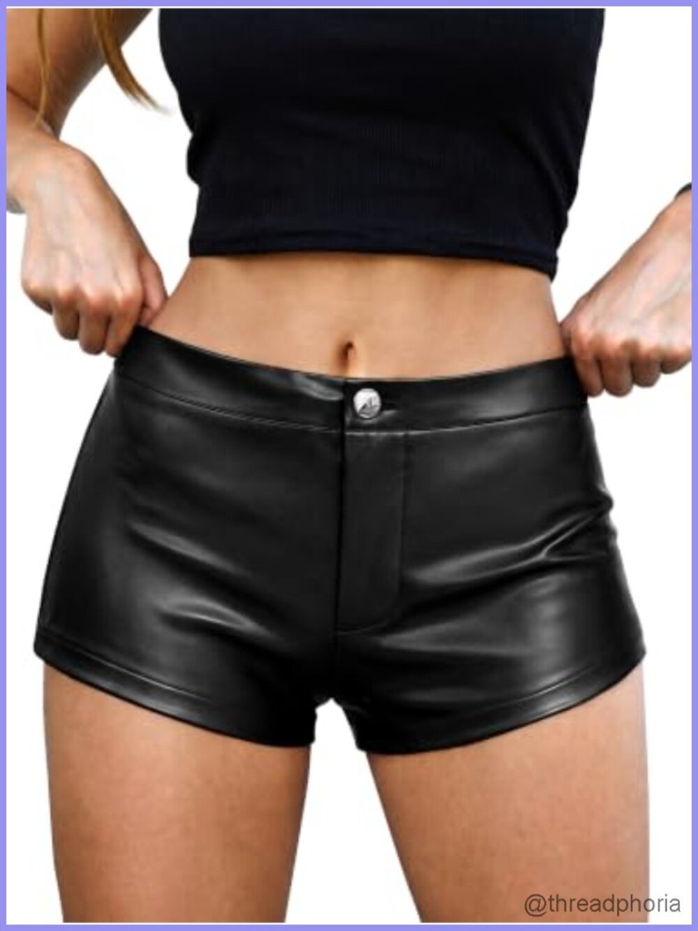 Women's Faux Leather Mini Shorts Low Rise High Stretch Fitted Curved Hem